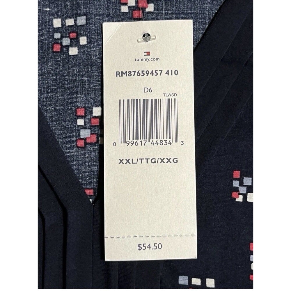 Tommy Hilfiger XXL Navy Pleated V-Neck Blouse Mosaic Print Short Sleeve Career - Picture 7 of 8